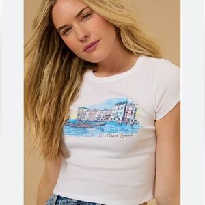Altar'd State White Tee with Venice Canal Illustration